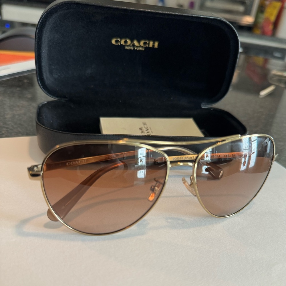 Coach Aviator Sunglasses HC7099B 900513 Gold-Brown Lens